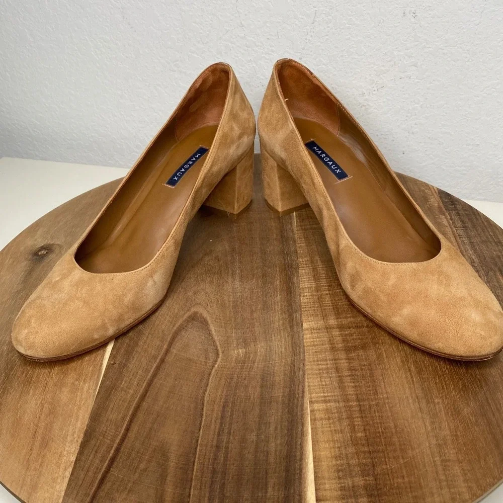 Margaux The Heel Tan Suede Block Heel Pumps Shoes Classic Quiet Luxury Size 11.5